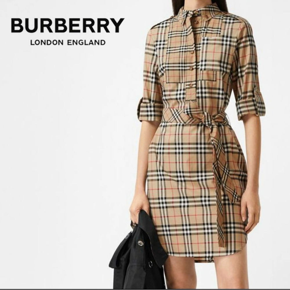 BURBERRY Archive Beige Check Sleeved Shirt Dress size 40IT/6US - NWT